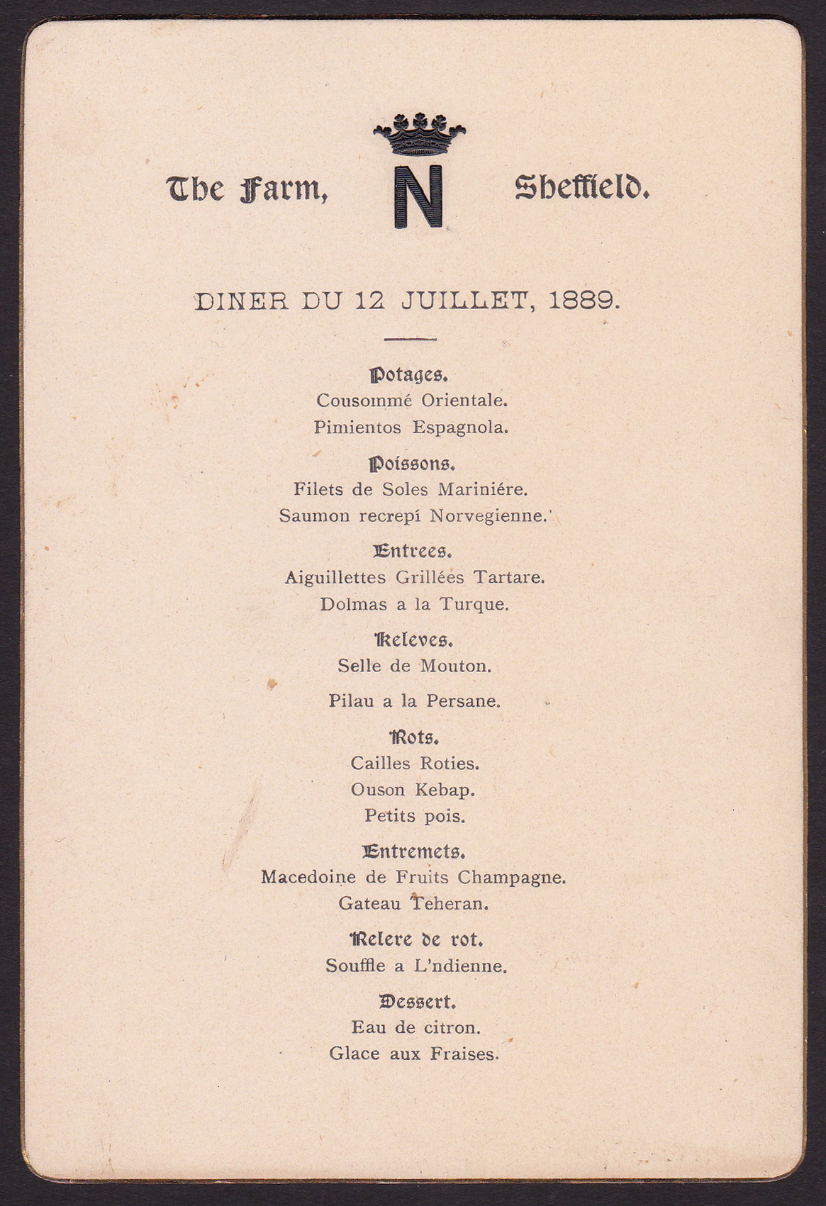 1889 | AH 1306-Old Food Menu
